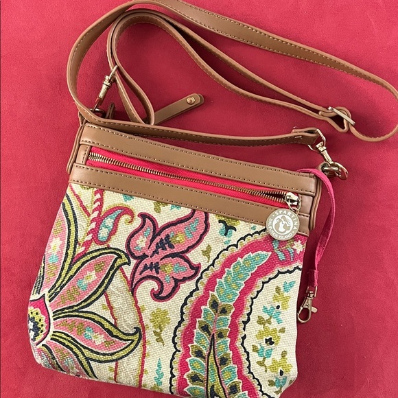 Spartina 449 Handbags - Spartina 449 Floral Crossbody Bag - Tan and Pink
